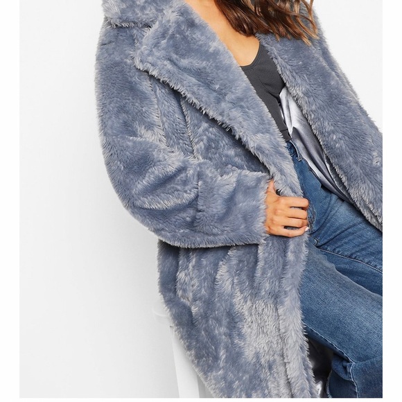 LAST ONE GORGEOUS BLUE COLOR BOOHOO OVERSIZED TEDDY FAUX FUR COAT - Picture 5 of 16